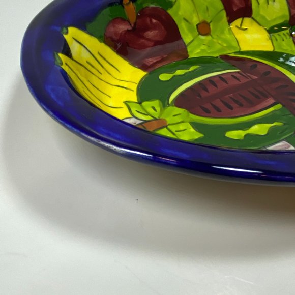 Large Hand Painted Oval Ceramic Deep Bowl Mexico Watermelon Fruits - Picture 5 of 7